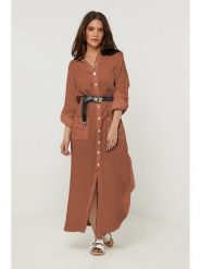 Rodier Lin Lniana sukienka w kolorze brązowym rozmiar: XL/XXL. Brązowe sukienki damskie Rodier Lin, bez wzorów, ze lnu, bez ramiączek. Za 158.47 zł.