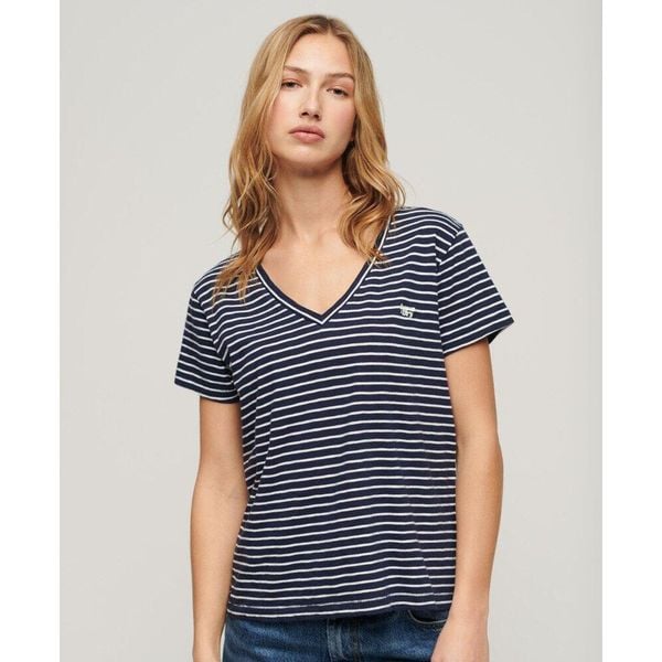 T-shirt Studios Slub Emb Vee Tee od SUPERDRY. Niebieskie koszulki sportowe damskie Superdry, bez wzorów, bez ramiączek. Za 142.50 zł.