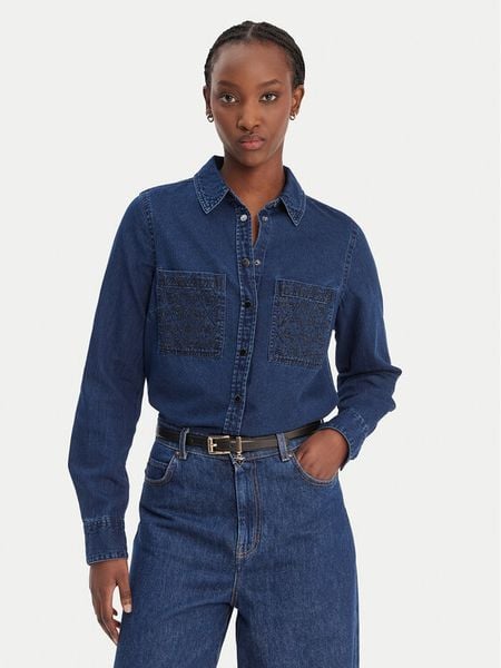 Guess Koszula jeansowa W6RH82 D6841 Granatowy Regular Fit. Niebieskie koszule damskie Guess, xs, z aplikacjami, z bawełny, bez kołnierzyka, bez ramiączek. Za 479.99 zł.