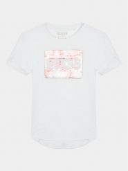 Guess T-Shirt J4RI32 KAPO0 Biały Regular Fit. Białe koszulki i t-shirty dziewczęce Guess, z aplikacjami, z wiskozy, bez kołnierzyka, bez ramiączek. Za 69.99 zł.