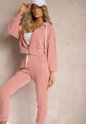 Różowy Komplet Dresowy z Dodatkiem Bawełny Spodnie z Gumką w Talii Bluza z Kapturem Sesaria. Czerwone bluzy damskie Renee, l, bez wzorów, z bawełny, z kapturem. Za 119.99 zł.