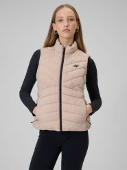 4F Bezrękawnik z wypełnieniem syntetycznym damski - beżowy L. Brązowe kamizelki damskie 4F, l, bez wzorów, z materiału, z kapturem. Za 199.99 zł.