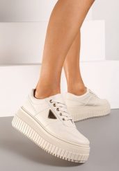 Beżowe Sneakersy na Wysokiej Platformie Ozdobione Aplikacją z Boku Letcese. Brązowe obuwie sportowe damskie Renee, z materiału, bez zapięcia. Za 89.99 zł.
