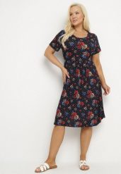 Granatowo-Czerwona Rozkloszowana Sukienka w Kwiatowy Wzór Lumilisse. Niebieskie sukienki damskie Born2be, bez wzorów, eleganckie, bez ramiączek. W wyprzedaży za 50.99 zł.