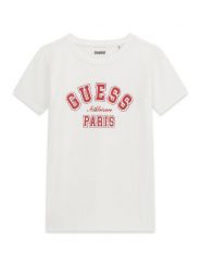 Guess T-Shirt J6RI41 J1314 Biały Regular Fit. Białe koszulki i t-shirty dziewczęce Guess, z aplikacjami, z bawełny, bez kołnierzyka, bez ramiączek. Za 119.99 zł.