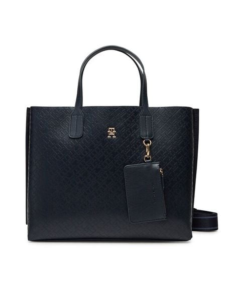 Tommy Hilfiger Torebka Th Distinct Satchel Mono AW0AW17174 Granatowy. Niebieskie torebki klasyczne damskie Tommy Hilfiger, ze skóry, bez dodatków. Za 479.99 zł.