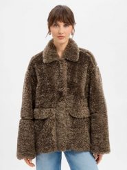 EDITED Damska kurtka ze sztucznego futra - Amia Kobiety brązowy jednolity, 34. Brązowe kurtki damskie Edited, bez wzorów, ze skóry, bez kaptura. Za 749.95 zł.