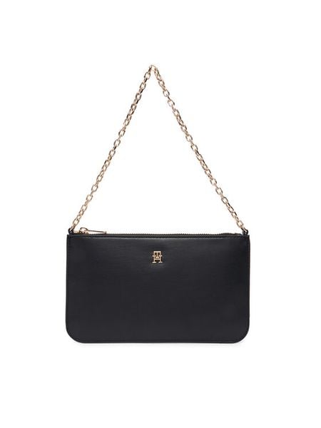 Tommy Hilfiger Torebka Th Icon Chain Shoulder Pouch AW0AW18298 Czarny. Czarne torebki wieczorowe damskie Tommy Hilfiger, bez wzorów, ze skóry, bez dodatków. Za 369.99 zł.