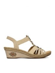 Rieker Sandały CEO-V2451-62 Beżowy. Brązowe sandały damskie Rieker, bez wzorów, ze skóry, bez obcasa, na koturnie, bez zapięcia. Za 319.99 zł.