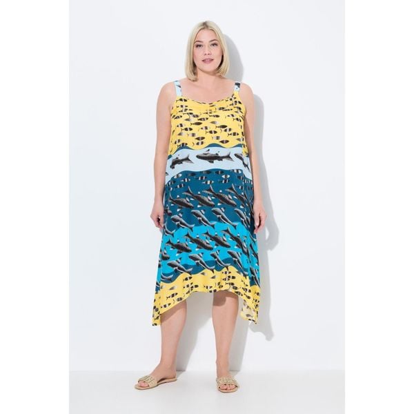 Damskie Sukienka ryby krój trapezowy dekolt w szpic bez rękawów. Zielone sukienki damskie Ulla Popken, bez wzorów, z materiału, sportowe, bez ramiączek. W wyprzedaży za 223.99 zł.