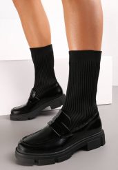 Czarne Botki Mokasyny z Elastyczną Cholewką Kellesha. Czarne botki damskie Renee, bez obcasa. Za 139.99 zł.