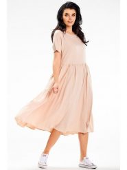 Awama Sukienka w kolorze beżowym rozmiar: M. Brązowe sukienki damskie Awama, bez wzorów, bez ramiączek. Za 180.45 zł.