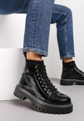 Czarne Botki Workery z Elastyczną Wstawką Bojande. Czarne botki damskie Renee, bez obcasa, na płaskiej podeszwie, bez zapięcia. Za 149.99 zł.