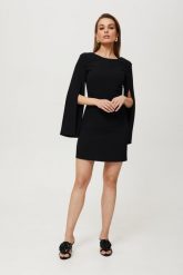 Czarna Mini Sukienka z Rozciętymi Rękawami. Czarne sukienki damskie MOE, bez wzorów, z elastanu, wizytowe, bez ramiączek. Za 328.90 zł.