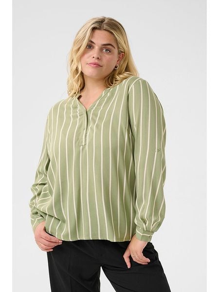 KAFFE curve Bluzka w kolorze oliwkowo-białym rozmiar: 52. Brązowe bluzki damskie KAFFE curve, bez wzorów, z wiskozy, bez kołnierzyka, bez ramiączek. Za 66.00 zł.