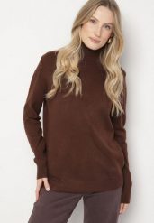 Brązowy Casualowy Golf z Wełną o Prostym Kroju Reiselia. Brązowe golfy damskie Born2be, uniwersalny, bez wzorów, z bawełny, bez ramiączek. Za 69.99 zł.