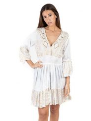 Isla Bonita by SIGRIS Sukienka w kolorze białym rozmiar: XL. Białe sukienki damskie Isla Bonita by SIGRIS, bez wzorów, z bawełny, bez ramiączek. Za 154.07 zł.