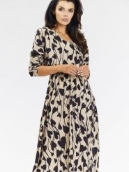 Sukienka Model A666 Beige/Black Hearts - awama. Brązowe sukienki damskie Awama, bez wzorów, z elastanu, biznesowe, bez ramiączek. Za 343.20 zł.