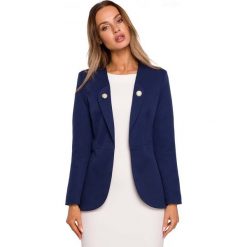 Elegancki Żakiet z Ozdobnymi Guzikami - Granatowy. Niebieskie marynarki i żakiety damskie MOE, l, bez wzorów, z elastanu, eleganckie. Za 298.90 zł.