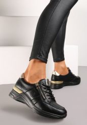 Czarne Sneakersy na Koturnie ze Skórzaną Wkładką z Błyszczącą Wstawką i Suwakiem Fenalla. Czarne obuwie sportowe damskie Renee, bez zapięcia. Za 119.99 zł.