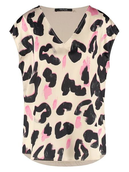 TAIFUN Koszulka w kolorze beżowo-czarno-jasnoróżowym rozmiar: 44. Brązowe bluzki damskie Taifun, bez wzorów, bez kołnierzyka, bez ramiączek. Za 87.40 zł.