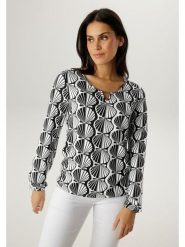 Aniston Koszulka w kolorze biało-czarnym rozmiar: 48. Białe bluzki damskie Aniston, bez wzorów, bez kołnierzyka, bez ramiączek. Za 126.99 zł.