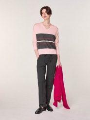 Rodier Wełniany sweter w kolorze jasnoróżowo-zielonym rozmiar: XL. Różowe swetry klasyczne damskie Rodier, xl, z wełny, bez kołnierzyka. Za 239.99 zł.