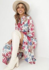 Biała Sukienka Koszulowa z Rozcięciem w Kwiaty Vethere. Białe sukienki damskie Born2be, bez wzorów, eleganckie, bez ramiączek. W wyprzedaży za 93.49 zł.