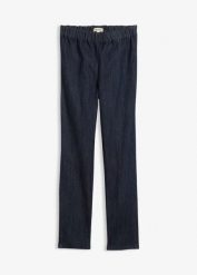 Dżinsy o kroju slim, high waist, cropped. Niebieskie jeansy damskie bonprix, z podwyższonym stanem. Za 47.99 zł.