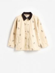 Jeansowa kurtka z haftem - beżowy. Brązowe kurtki damskie Reserved, l, bez wzorów, z bawełny, bez kaptura. Za 229.99 zł.