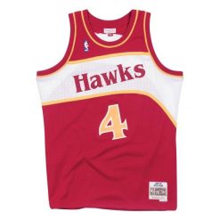Koszulka Mitchell & Ness Atlanta Hawks 1986/87. Białe koszulki damskie Mitchell & Ness, bez wzorów, bez kołnierzyka, bez ramiączek. Za 517.00 zł.