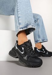 Czarne Sneakersy na Grubej Podeszwie z Siateczką Olirase. Czarne obuwie sportowe damskie Born2be, z jeansu, bez zapięcia. Za 99.99 zł.