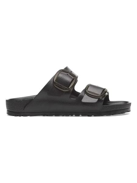 Birkenstock Klapki "Arizona" w kolorze czarnym rozmiar: 39. Czarne klapki damskie Birkenstock, bez wzorów, z otwartym noskiem, bez obcasa, bez zapięcia. Za 231.45 zł.