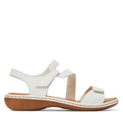 Sandały Rieker. Czerwone sandały damskie Rieker, bez wzorów, bez obcasa, na płaskiej podeszwie, bez zapięcia. Za 209.99 zł.