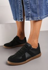 Czarne Sznurowane Sneakersy na Płaskiej Podeszwie z Ozdobnymi Elementami z Ekoskóry Eladora. Czarne obuwie sportowe damskie Born2be, z jeansu, bez zapięcia. Za 59.99 zł.