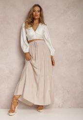 Beżowa Spódnica z Bawełny o Rozkloszowanym Kroju Kainne. Brązowe spódnice damskie Renee, na co dzień, l, bez wzorów, z bawełny, maxi. Za 54.99 zł.