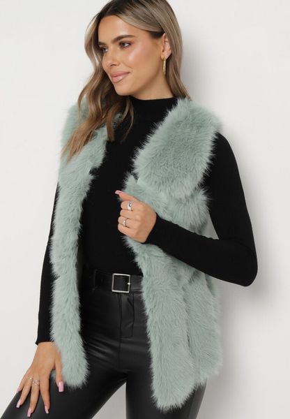 Miętowa Kamizelka Futrzana z Wstawkami z Ekoskóry Batliewa. Zielone kamizelki damskie Born2be, l, z aplikacjami, z futra, bez kaptura. Za 189.99 zł.