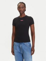 Tommy Jeans T-Shirt Script Label DW0DW21402 Czarny Slim Fit. Czarne t-shirty damskie Tommy Jeans, m, bez wzorów, z bawełny, bez kołnierzyka. Za 109.99 zł.