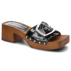 Czarne Klapki Simen Modne Buty Na Lato. Czarne klapki damskie Simen, z aplikacjami, ze skóry, bez obcasa, na obcasie, bez zapięcia. Za 195.00 zł.