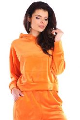 Damska Bluza Typu Kangurka z Weluru - Pomarańczowa. Brązowe bluzy damskie Awama, l, bez wzorów, z elastanu, bez kaptura. Za 228.90 zł.