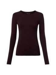 Marie Lund Damska koszulka z długim rękawem Kobiety wiskoza brązowy jednolity, S. Brązowe koszulki damskie Marie Lund, s, bez wzorów, prążkowane, bez kołnierzyka, bez ramiączek. Za 149.95 zł.