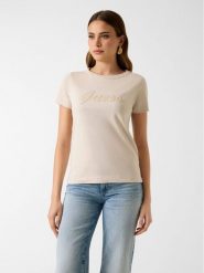 Guess T-Shirt 181234 Beżowy Classic Fit. Brązowe t-shirty damskie Guess, s, z aplikacjami, bez kołnierzyka. Za 229.99 zł.