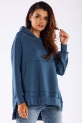 Bluza z Kieszenią Kangurką - Niebieska. Niebieskie bluzy damskie Infinite You, l, bez wzorów, z bawełny, bez kaptura. Za 209.90 zł.