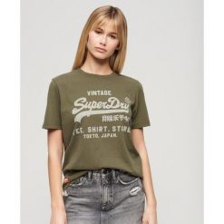 Koszulka casual Vintage Logo Heritage. Szare koszulki sportowe damskie Superdry, bez wzorów, bez ramiączek. W wyprzedaży za 132.45 zł.
