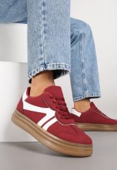 Bordowe Sneakersy Tenisówki Ozdobione Geometrycznym Wzorem Shie. Czerwone obuwie sportowe damskie Renee, bez wzorów, z jeansu, bez zapięcia. Za 99.99 zł.