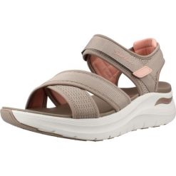 Sandały SKECHERS 164078S Beżowy. Brązowe sandały damskie Skechers, bez wzorów, z materiału, bez obcasa, bez zapięcia. Za 233.99 zł.