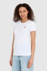 GUESS Biały damski t-shirt bawełniany Mini Triangle Tee, Rozmiar XS. Białe t-shirty damskie Guess, s, z aplikacjami, z bawełny, bez kołnierzyka. W wyprzedaży za 69.99 zł.