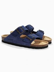 BACKSUN Klapki "Bali" w kolorze granatowym rozmiar: 38. Niebieskie klapki damskie Backsun, bez wzorów, z materiału, z otwartym noskiem, bez obcasa, bez zapięcia. Za 201.95 zł.