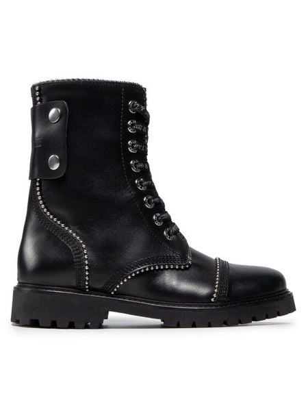 Zadig & Voltaire Trzewiki Joe WKAA1730F Czarny. Czarne botki damskie Zadig & Voltaire, ze skóry, bez obcasa, na płaskiej podeszwie, bez zapięcia. Za 2,309.00 zł.