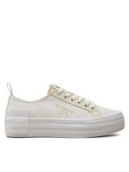 Calvin Klein Jeans Tenisówki Bold Vulc Flatf Low Lace Mix Mtl YW0YW01465 Écru. Obuwie sportowe damskie Calvin Klein Jeans, z jeansu, bez zapięcia, tenisowe. Za 209.99 zł.